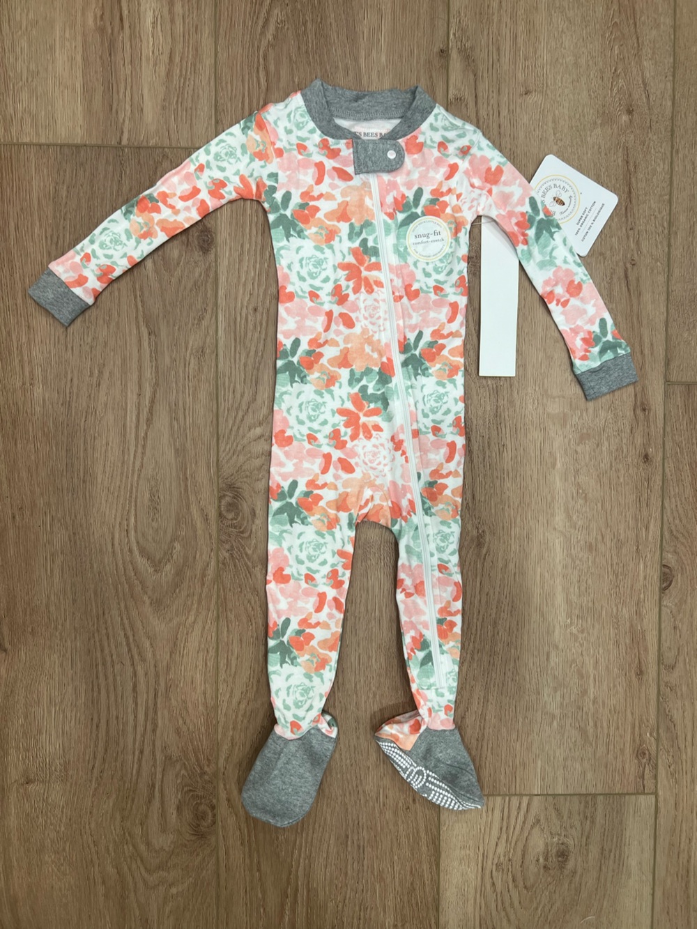 Burt's Bees Baby Floral zip pajamas 100% organic cotton 12 month